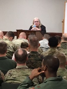 Ambassador Kennedy discusses national security issues with SAMS students during her visit to Fort Leavenworth Dec. 1.