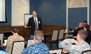 Dr. Jack Kem presents his paper to CGSOC students and other attendees at the Fort Leavenworth Ethics Symposium.