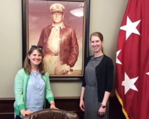 Lindsey Foat, left, and Taylor Hersh from the local Public Broadcasting System (PBS) channel, Kansas City Public Television (KCPT), visited Fort Leavenworth and the Command and General Staff College on June 30.
