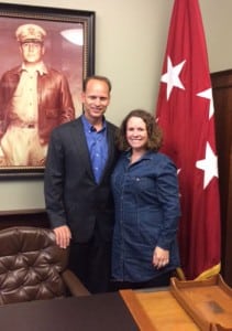 Steven Hill and Kimberly Wilkerson from Haas & Wilkerson Insurance stop for a photo in the "MacArthur Room" in the Lewis and Clark Center during their visit Sept. 13.