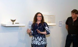 Poppy Di Candeloro, an independent curator and researcher with the Todd Weiner Gallery, discusses one of the items on display.