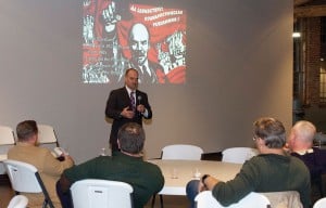 PL NOV w Dr. Gates Brown discusses the Russian Revolutions during the Pershing lecture Nov. 15.