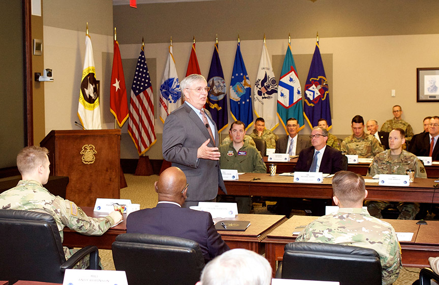 Foundation CEO Doug Tystad address attendees at the October 2017 National Security Roundtable program co-hosted with CGSC's Department of Joint, Interagency and Multinational Operations.