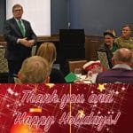 photo of Foundation Chair Mike Hockley thanking everyone for their support during the 2019 holiday appreciation luncheon Dec. 12, 2019, at the Frontier Conference Center on Fort Leavenworth