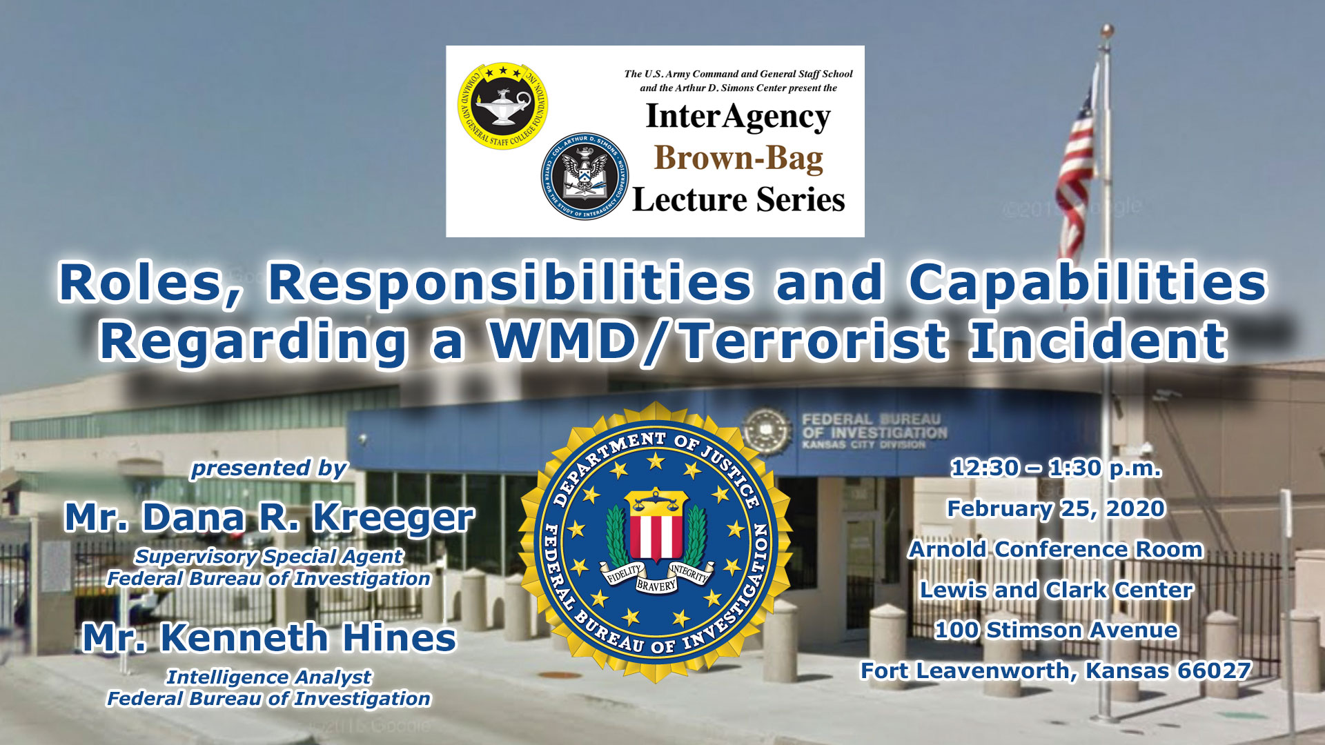composite info image for the FBI-focused brown-bag lecture on Feb. 25, 2020