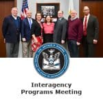 From left, Foundation Chief Development Officer Bob Ulin, Foundation President/CEO Rod Cox, Monique Guerrero, director of the CGSC Interagency Fellowship Program; Stephanie Chetraru, U.S. Agency for International Development; Kevin Rousseau, Central Intelligence Agency; Ralph Erwin, National Geospatial-Intelligence Agency; and Roderic Jackson, Defense Intelligence Agency.