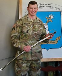 Major David M. Pevoto, U.S. Army, recipient of the Col. Thomas Felts Leadership Award for the top student in the SAMS Class of 2020.