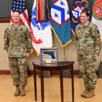 CGSS Director Col. Scott Green, left, with Maj. Maj. Sarah M. Gerstein, winner of the CGSOC Class of 2020 Marshall Award for the top graduate in the class.