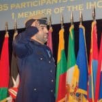 Maj. Ali Alduhuhoori, United Arab Emirates, renders honors to his national colors during the International Military Student Flag Ceremony on Sept. 8, 2020, marking the beginning of the academic year for the Command and General Staff College. Alduhuhoori is one of 45 international officers representing 43 countries in the Command and General Staff Officers Class 2021.
