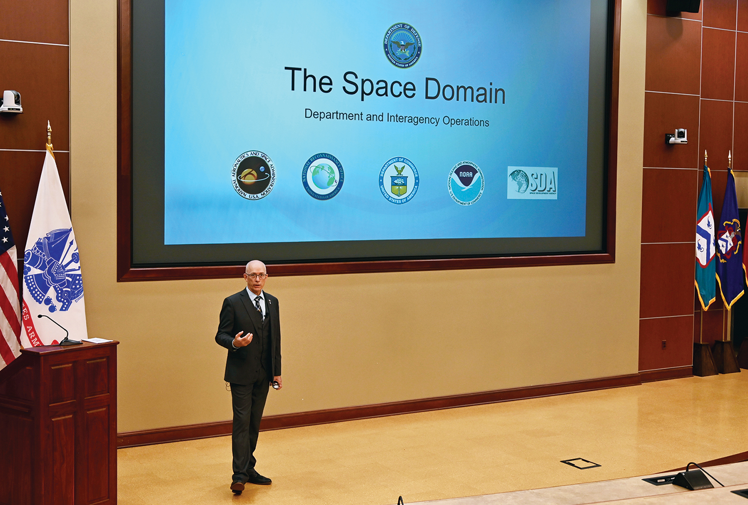 Mr. Thomas A. Gray, the U.S. Army Space and Missile Defense Command Liaison to the Combined Arms Center and Army University, leads the discussion in the second lecture of the InterAgency Brown-Bag Lecture Series for CGSC academic year 2021.