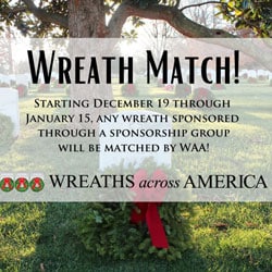 Wreaths Across America matching wreaths program image with text