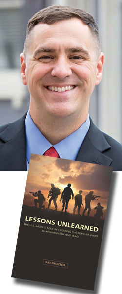 composite image with photo of Pat Proctor at top and book cover image on bottom