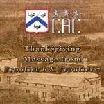 composite image - Combinded Arms Center headquarters building faded into background with CAC logo and "Thanksgiving Message" text overlayed