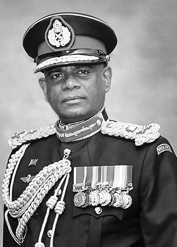 black and white portrait image of Lt. Gen. N.U.M Mahesh Senanayake from Sri Lanka
