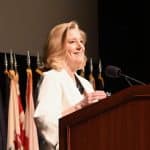 Secretary of the U.S. Army Christine Wormuth speaks to CGSC students, faculty and staff in in Eisenhower Auditorium at the Lewis and Clark Center during her visit to CGSC on March 21, 2022.