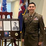 U.S. Army adjutant general officer Major Robert “Bobby” L. Barnhart, right, received the Lieutenant Colonel Boyd McCanna “Mac” Harris Leadership Award for the Command and General Staff Officer Course (CGSOC) Class of 2022 in a ceremony conducted in the Lewis and Clark Center on June 9, 2022.