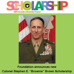 CGSC Foundation Scholarship Program logo with a photo of Colonel Stephen E. “Brownie” Brown beneath it to represent the announcement of the Colonel Stephen E. “Brownie” Brown Scholarship for 2023