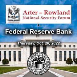 Composite image with ARNSF logo over a photo of the headquarters of the Federal Reserve Board in Washington, D.C. Under the logo is the text of the topic of the ARNSF on Oct. 20, 2022 which is the Federal Reserve Bank.