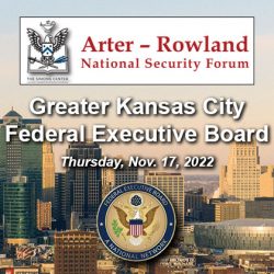 Composite image with the ARNSF logo over a photo of the Kansas City skyline. Under the ARNSF logo is the seal of the Federal Executive Board (FEB) and the date of the ARNSF on Nov. 17, 2022.