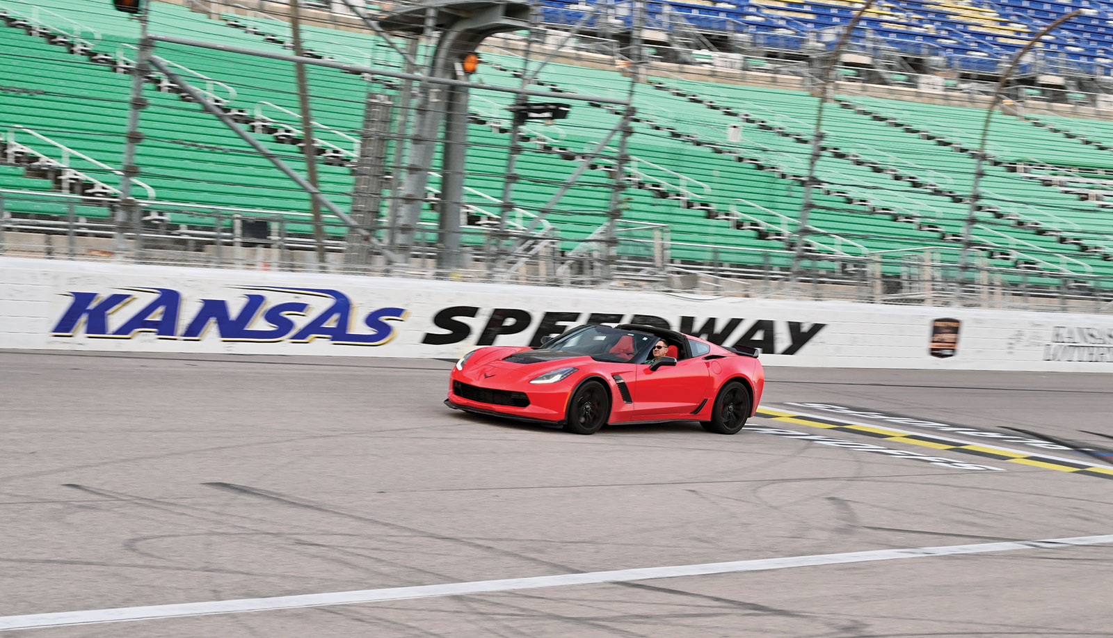 CGSC Foundation trustee Pat Proctor drives his Corvette on the track during the CGSC Foundation’s event on Oct. 21, 2022.