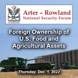 Composite image with ARNSF logo over a photo of a combine and a tractor harvesting wheat in a Kansas field with grain elevators in the distance. Under the logo is the text of the topic of the ARNSF on Dec. 1, 2022 which is 