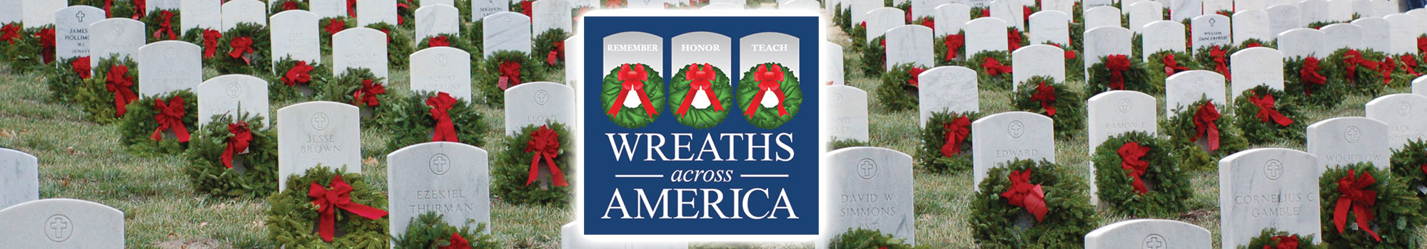Wreaths Across America logo with Fort Leavenworth National Cemetery in the background