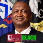 Wagner-BHM-PU-420px photo of Col. (Ret.) Dwayne Wagner with logos of Park University and Black History Month