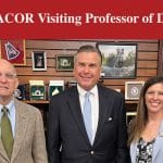 From left, Asst. Prof. Bill Pugh, Ambassador Stuart Symington, and CGSC Foundation President/CEO Lora Morgan pause for a photo in the Foundation’s office during Symington’s visit to CGSC May 6-7, 2024, as part of the CGSC Foundation’s Distinguished Visiting Professor of Diplomacy program.