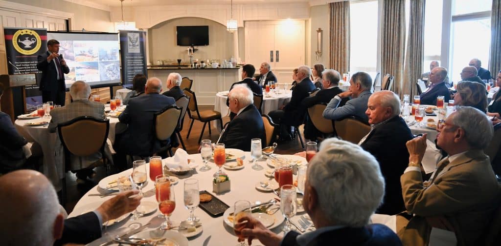 Col. (Ret.) Matt Dimmick, European Program Manager for Spirit of America, provides a presentation on the war in Ukraine during the Arter-Rowland National Security Forum luncheon event on April 17, 2025, at the Carriage Club in Kansas City.