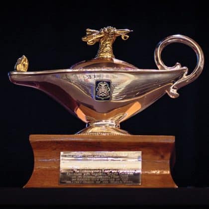 the Lamp of Knowledge, symbol of the U.S. Army Command and General Staff College as it appeared on stage during the 2025 CGSOC graduation ceremony.