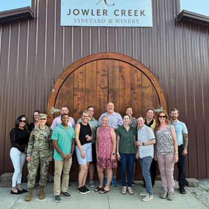 Mentors and students gather for a group photo at the recent CGSC Mentor Program event at the Jowler Creek Vinyard and Winery in Platte City, Missouri, Sept. 12.