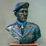 A bronze bust depicting retired U.S. Army colonel Roger H.C. Donlon, the first service member and Green Beret of the Vietnam War to receive the Medal of Honor, and long-time U.S. Army Command and General Staff College supporter, was dedicated to the college in a ceremony March 25, 2026, at the Lewis and Clark Center on Fort Leavenworth. (U.S. Army photo by Jim Shea)