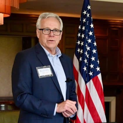 Charlie Gilbert, director of global intelligence for Gavin de Becker & Associates and former deputy director of the National Clandestine Service for the CIA, discusses intelligence activities during the ARNSF on July 16, 2026.