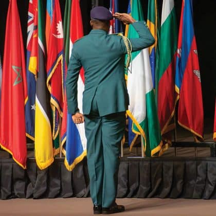 The U.S. Army Command and General Staff College conducted its annual International Flag ceremony Aug. 17, 2026, at the Lewis and Clark Center on Fort Leavenworth.