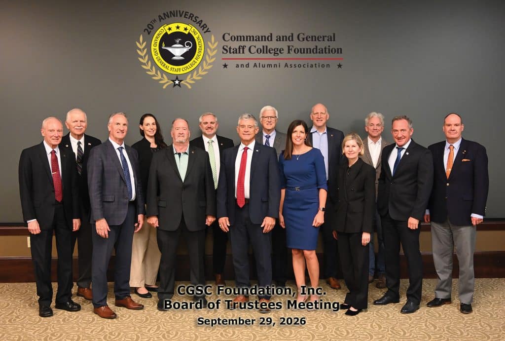 Group photo of the CGSC Foundation and Alumni Association board members during the board meeting on Sept. 29, 2026 at Fort Leavenworth, Kansas.