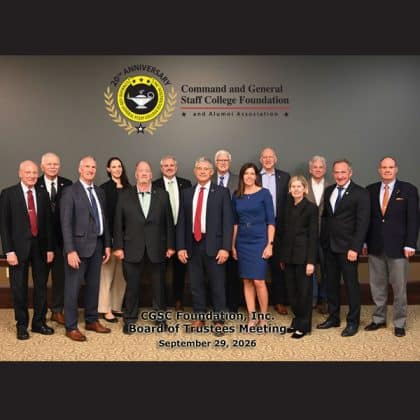 Group photo of the CGSC Foundation and Alumni Association board members during the board meeting on Sept. 29, 2026 at Fort Leavenworth, Kansas.